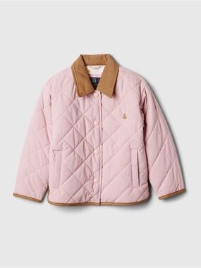 GAP Quilted Pink Coat Brannan Bear Puffer Jacket Brown Collar 3T Toddler Girl